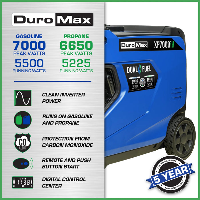 Duromax | 7,000-Watt Portable Dual Fuel Inverter Generator | XP7000iH Portable Generator