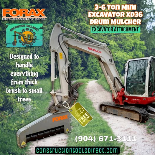 Forax | 3-6 Ton Mini Excavator XD36 Drum Mulcher | Extreme Duty Drum mulcher Excavator Attachments