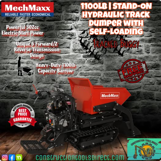MechMaxx |1100lb | Stand-ON Hydraulic Track Dumper with Self-Loading | Tracked Buggy