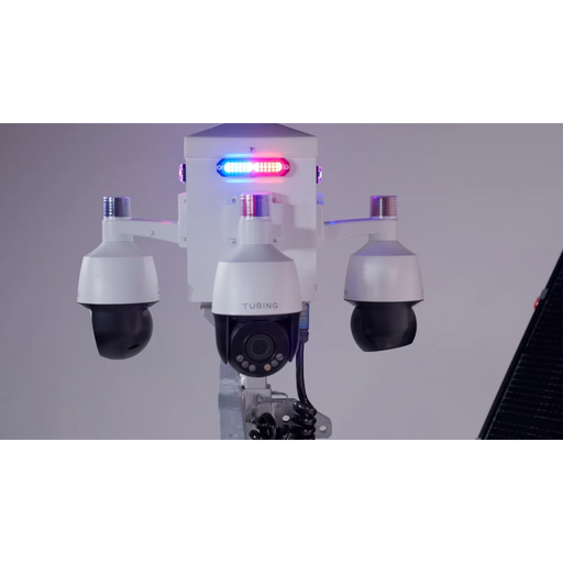 Image of HELIOS_EYE cameras, red and blue lights on a gray background