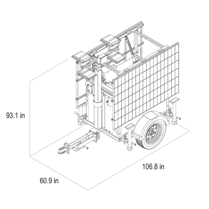 Technical drawing of a mobile platform with dimensions labeled