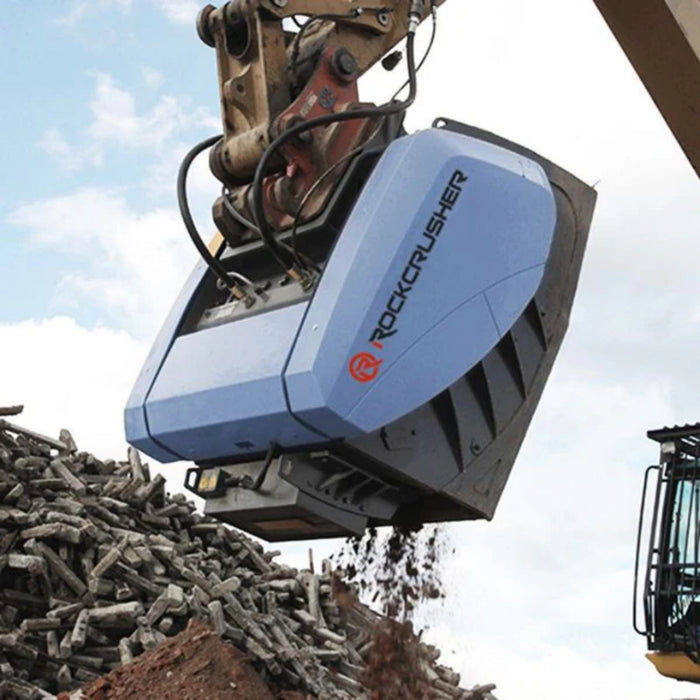 rock rusher attachment on an excavator